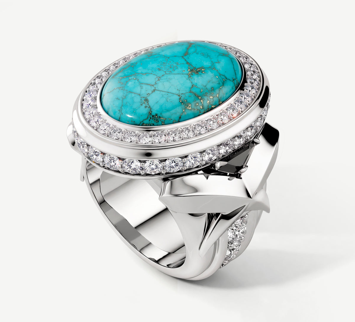 Turquoise / Talon Signet Ring<br>with Pavé Diamonds