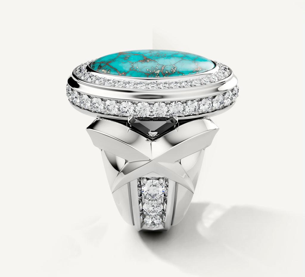 Turquoise / Talon Signet Ring<br>with Pavé Diamonds