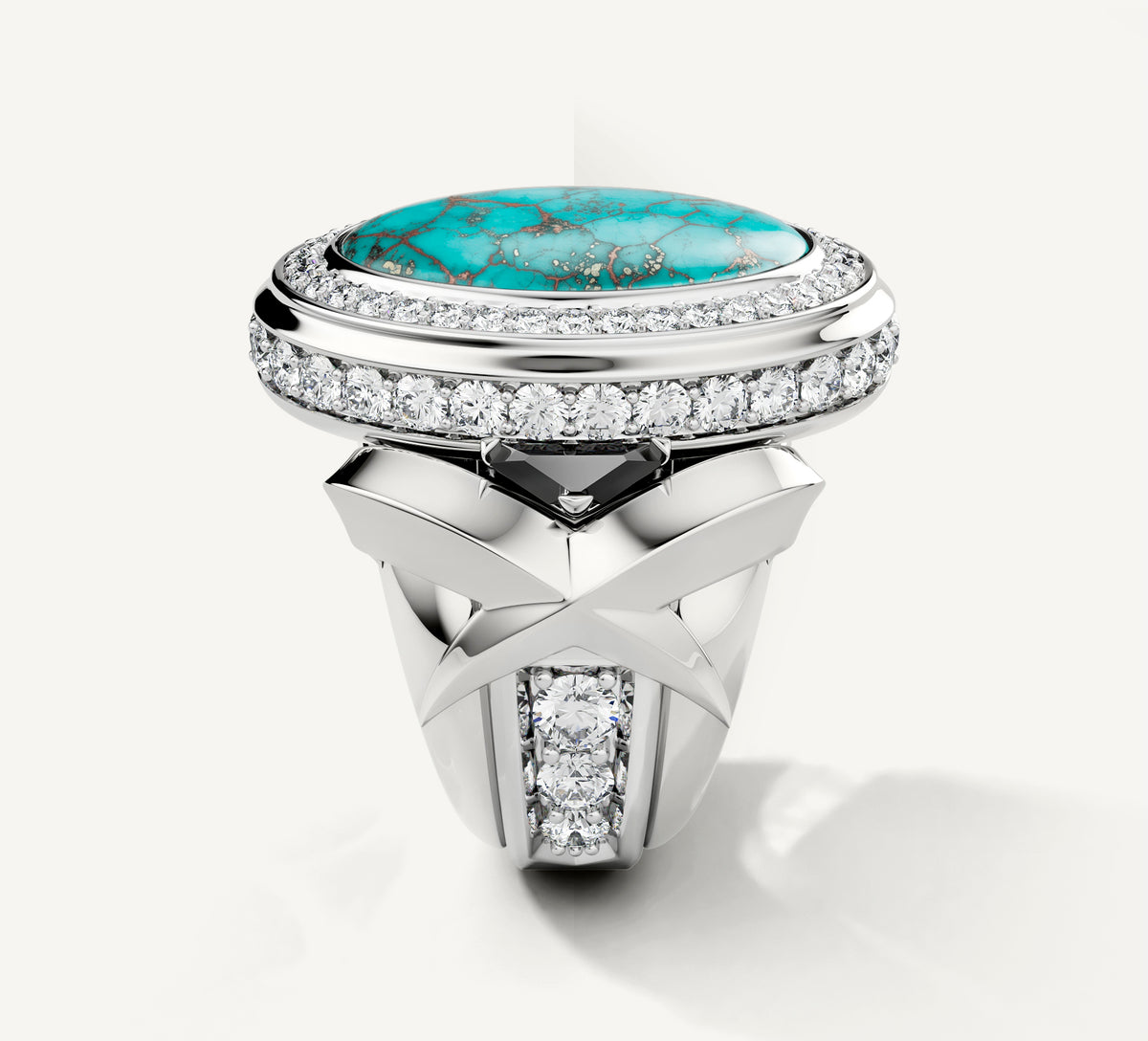 Turquoise / Talon Signet Ring<br>with Pavé Diamonds