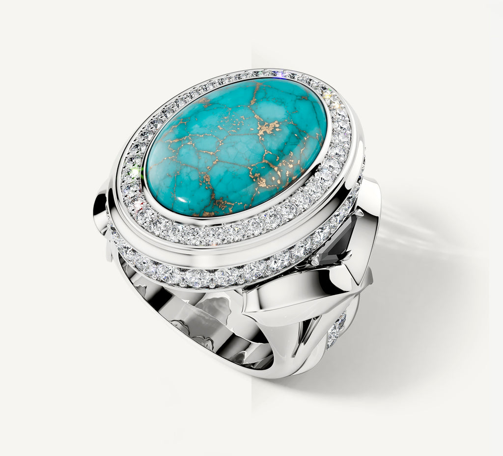 Turquoise / Talon Signet Ring<br>with Pavé Diamonds