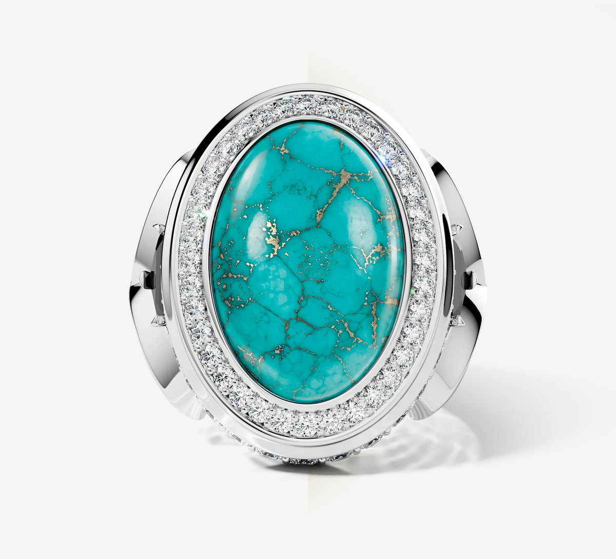 Turquoise / Talon Signet Ring<br>with Pavé Diamonds