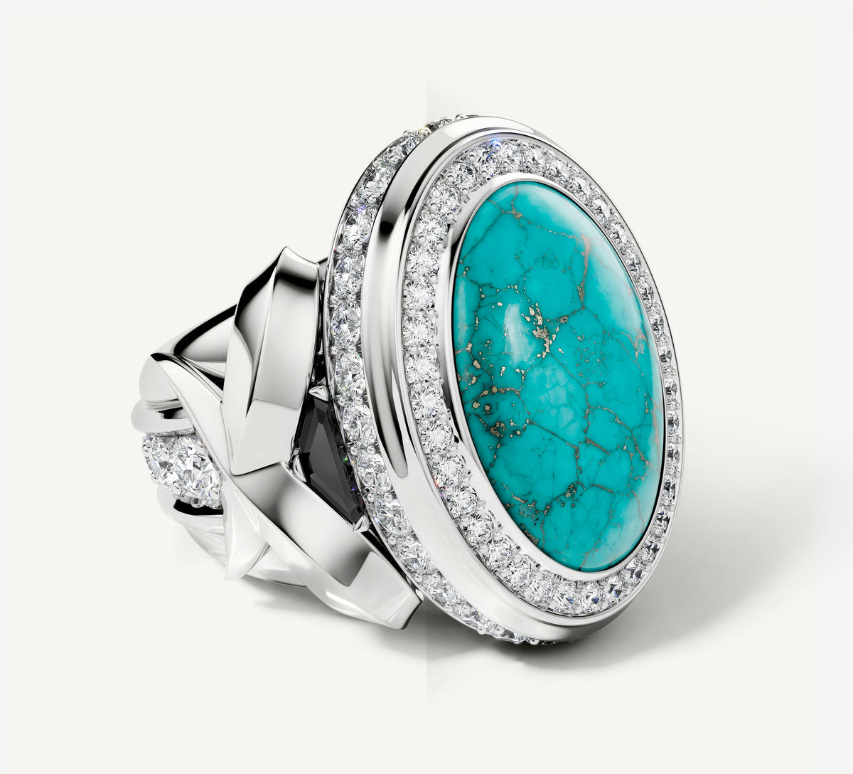 Turquoise / Talon Signet Ring<br>with Pavé Diamonds