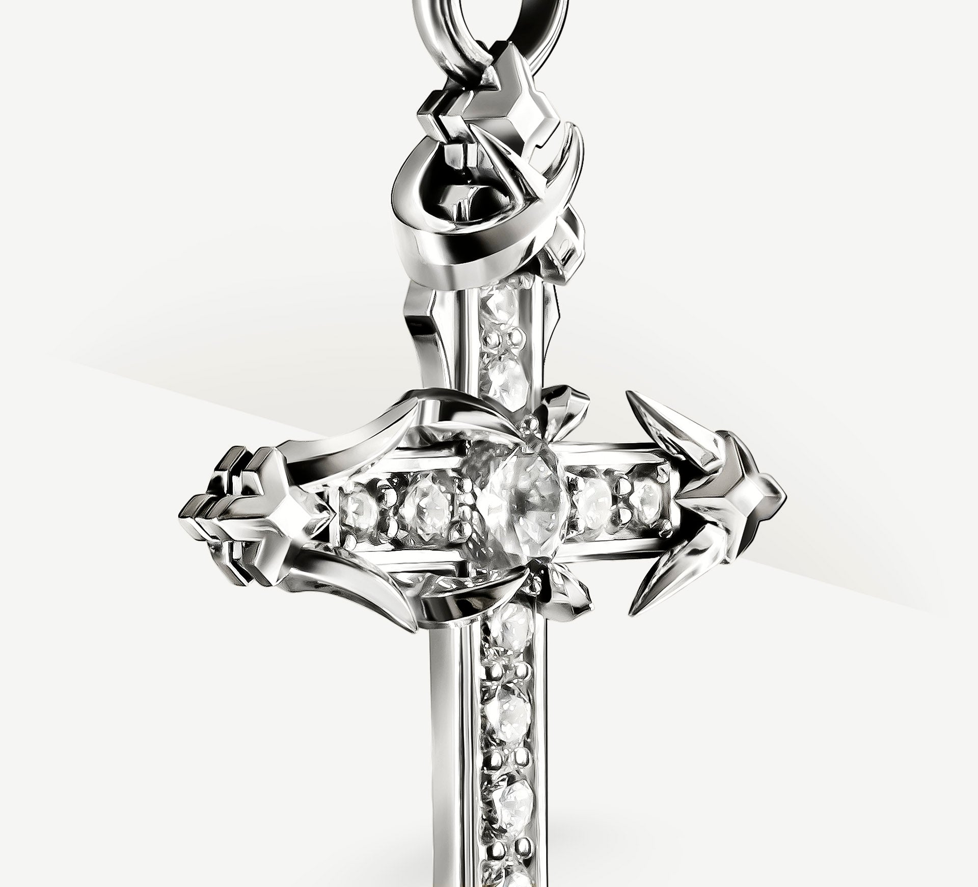 REGAL Cross w/Pavé Diamonds<br>in Sterling Silver / Talon Details