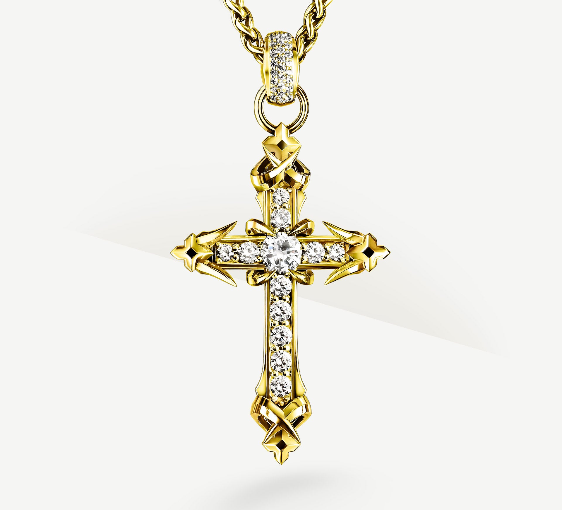 REGAL Cross / 14K Gold<br>w/Pavé Diamonds / Talon Details