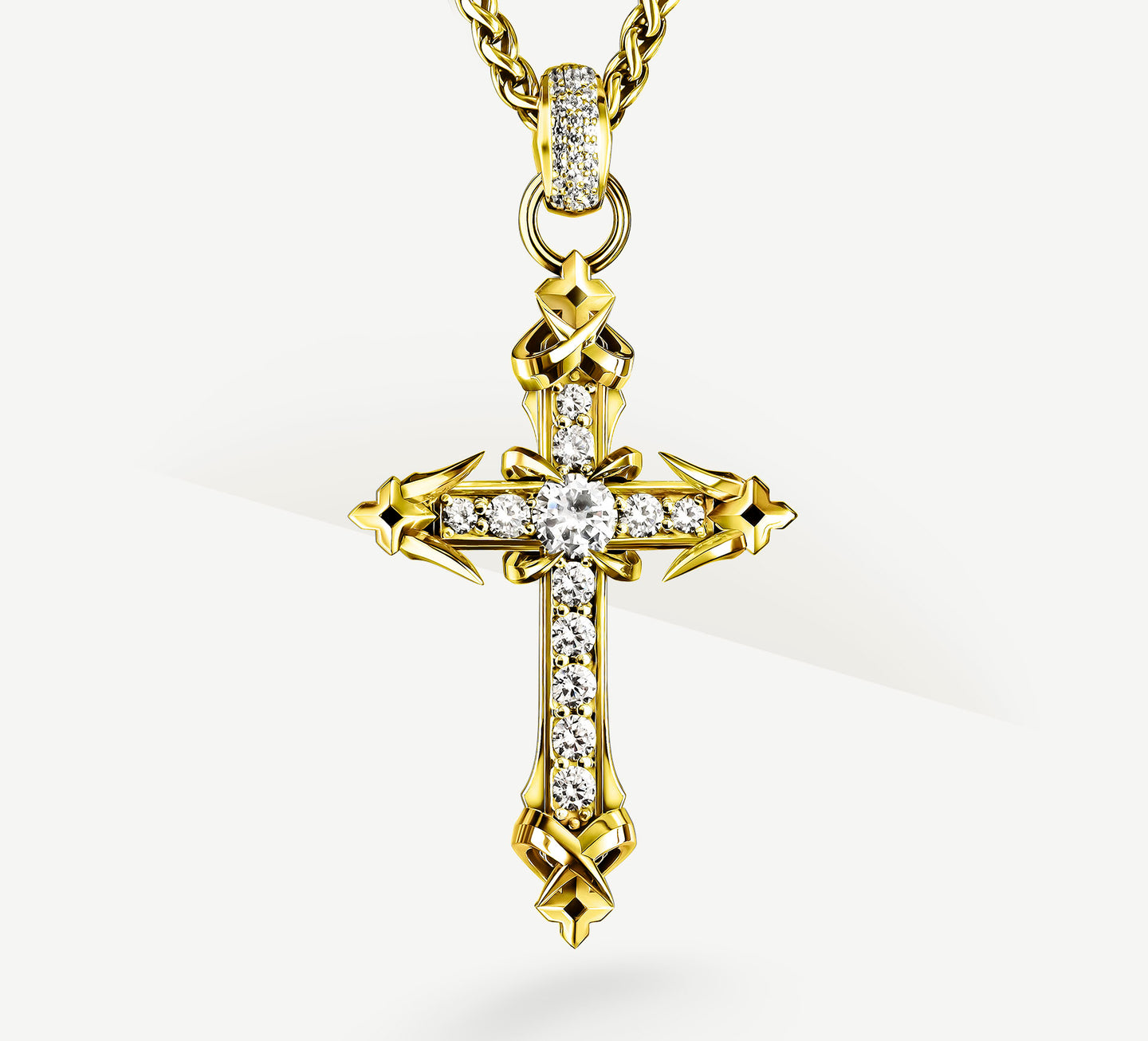 REGAL Cross / 14K Gold<br>w/Pavé Diamonds / Talon Details