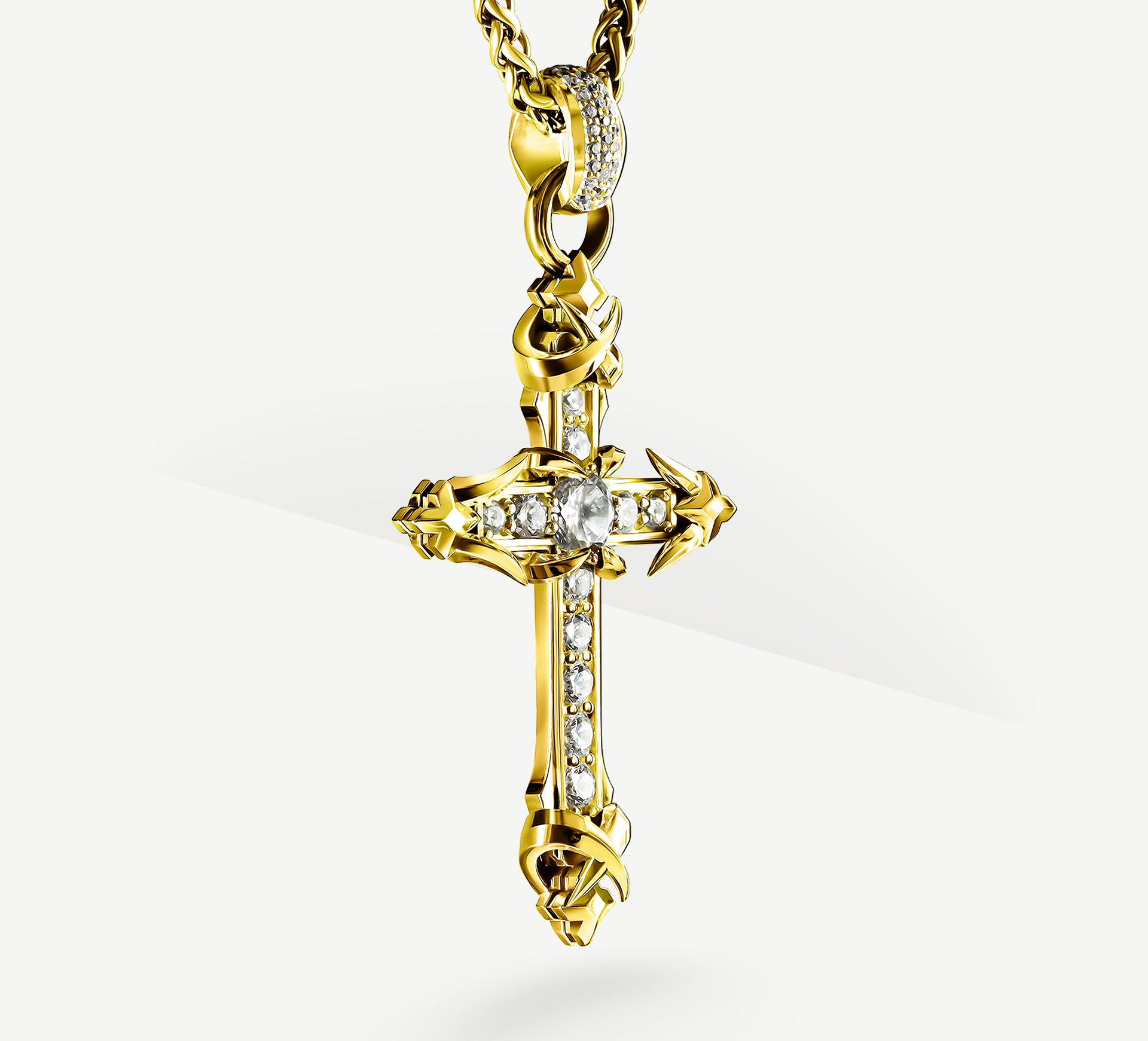 REGAL Cross / 14K Gold<br>w/Pavé Diamonds / Talon Details