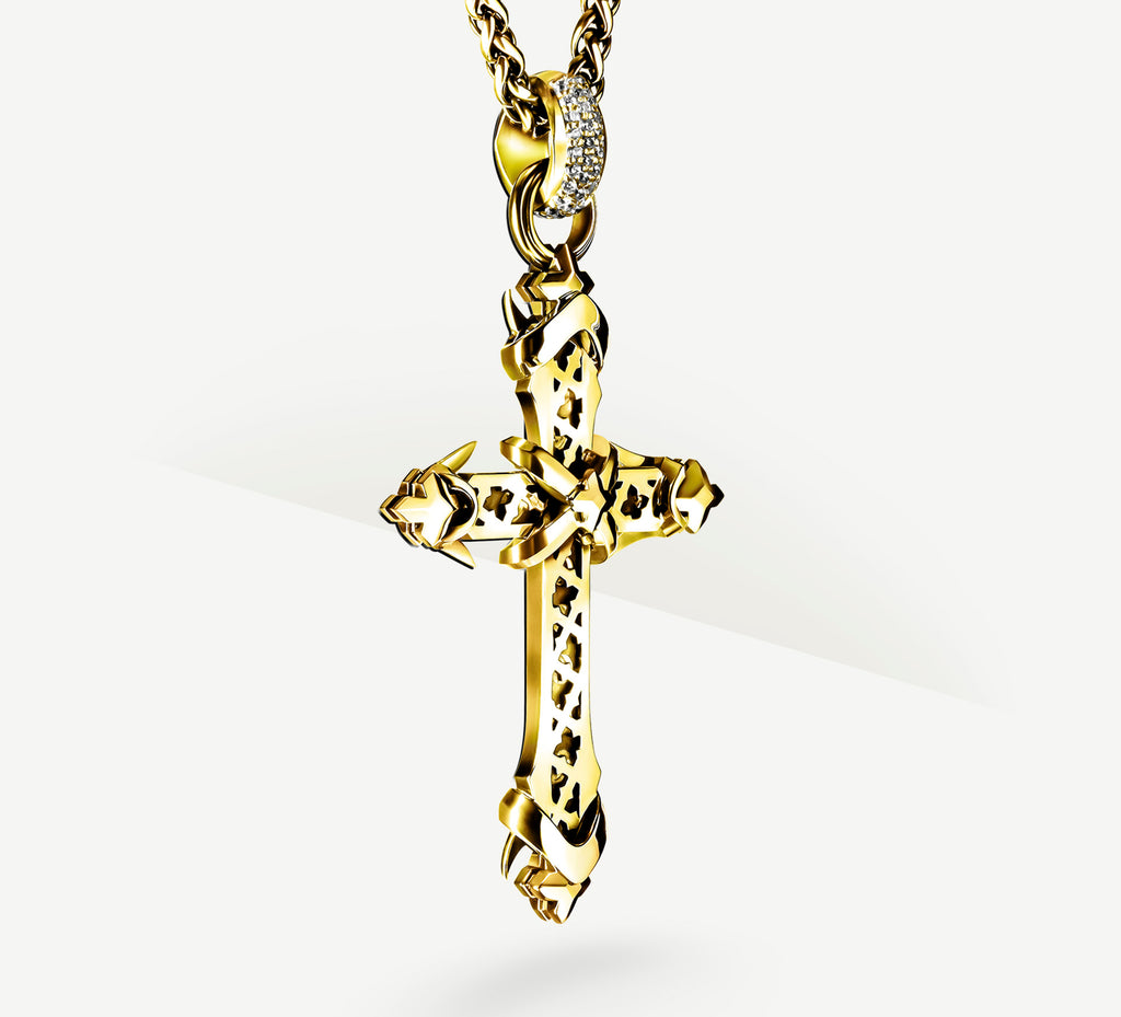 REGAL Cross / 14K Gold<br>w/Pavé Diamonds / Talon Details