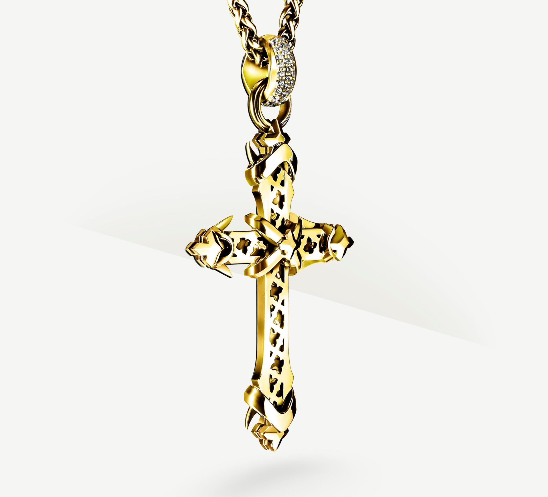 REGAL Cross / 14K Gold<br>w/Pavé Diamonds / Talon Details