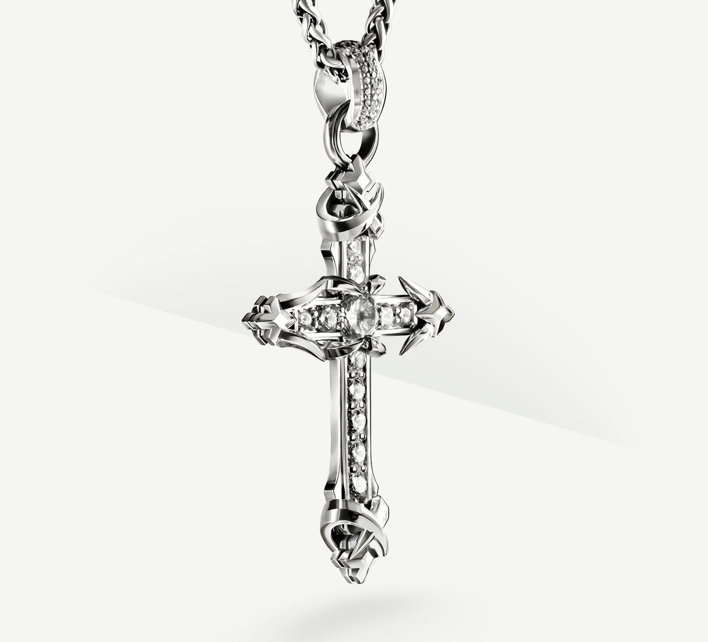 REGAL Cross w/Pavé Diamonds<br>in Sterling Silver / Talon Details