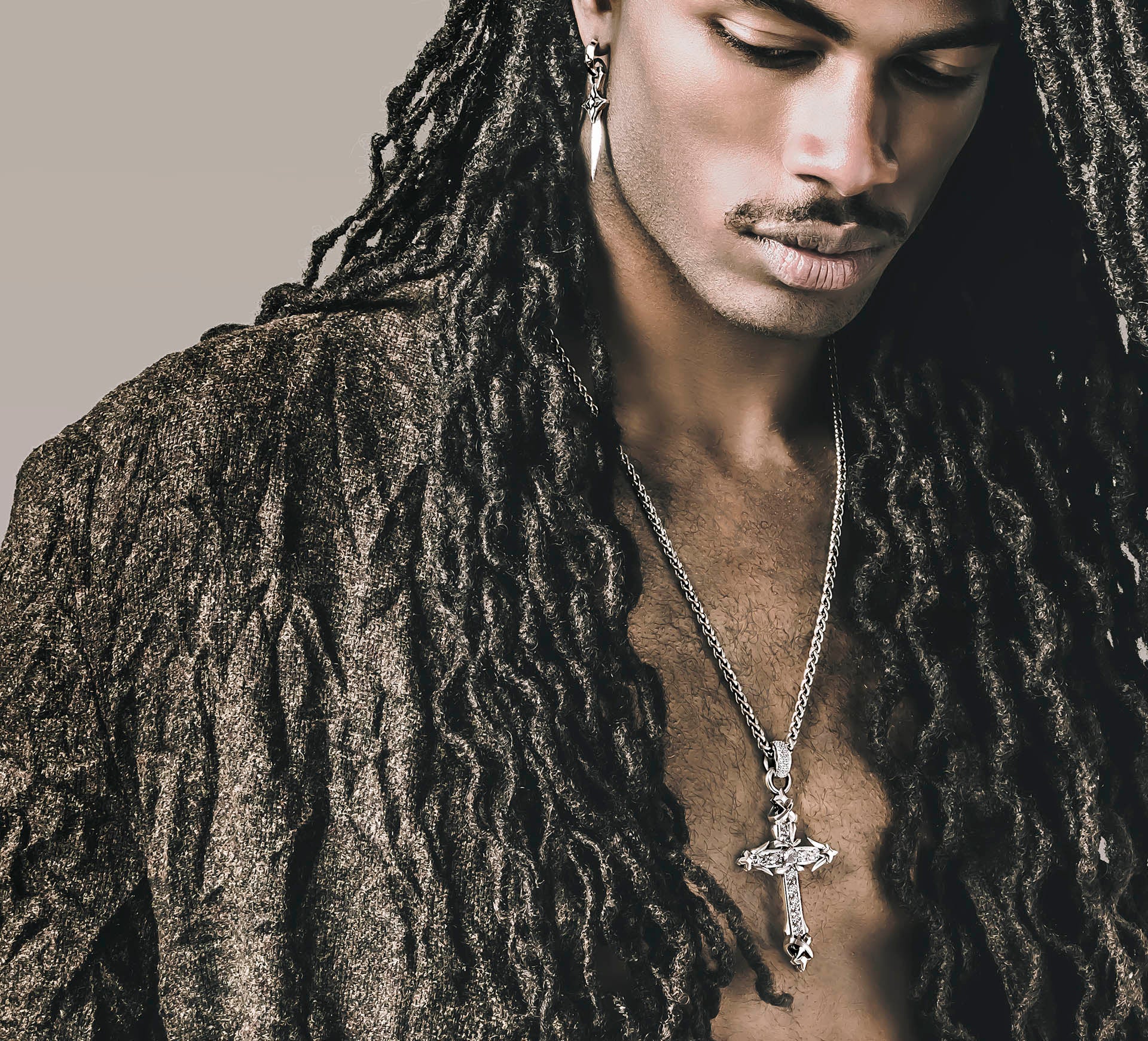 REGAL Cross / Sterling Silver<br>w/Pavé Diamonds / Talon Details