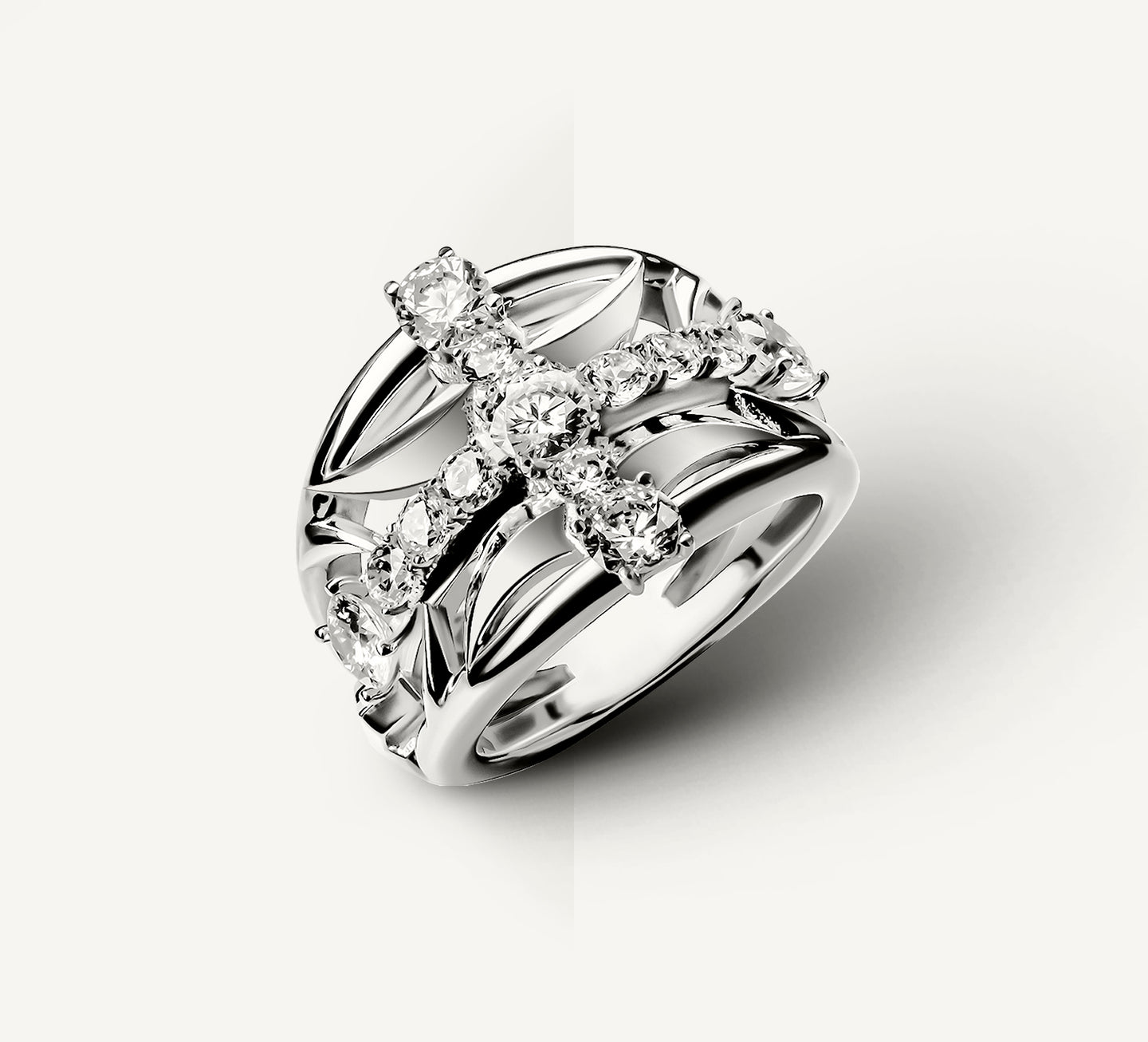 Crossfire Ring / Sterling Silver<br>w/Diamond Cross