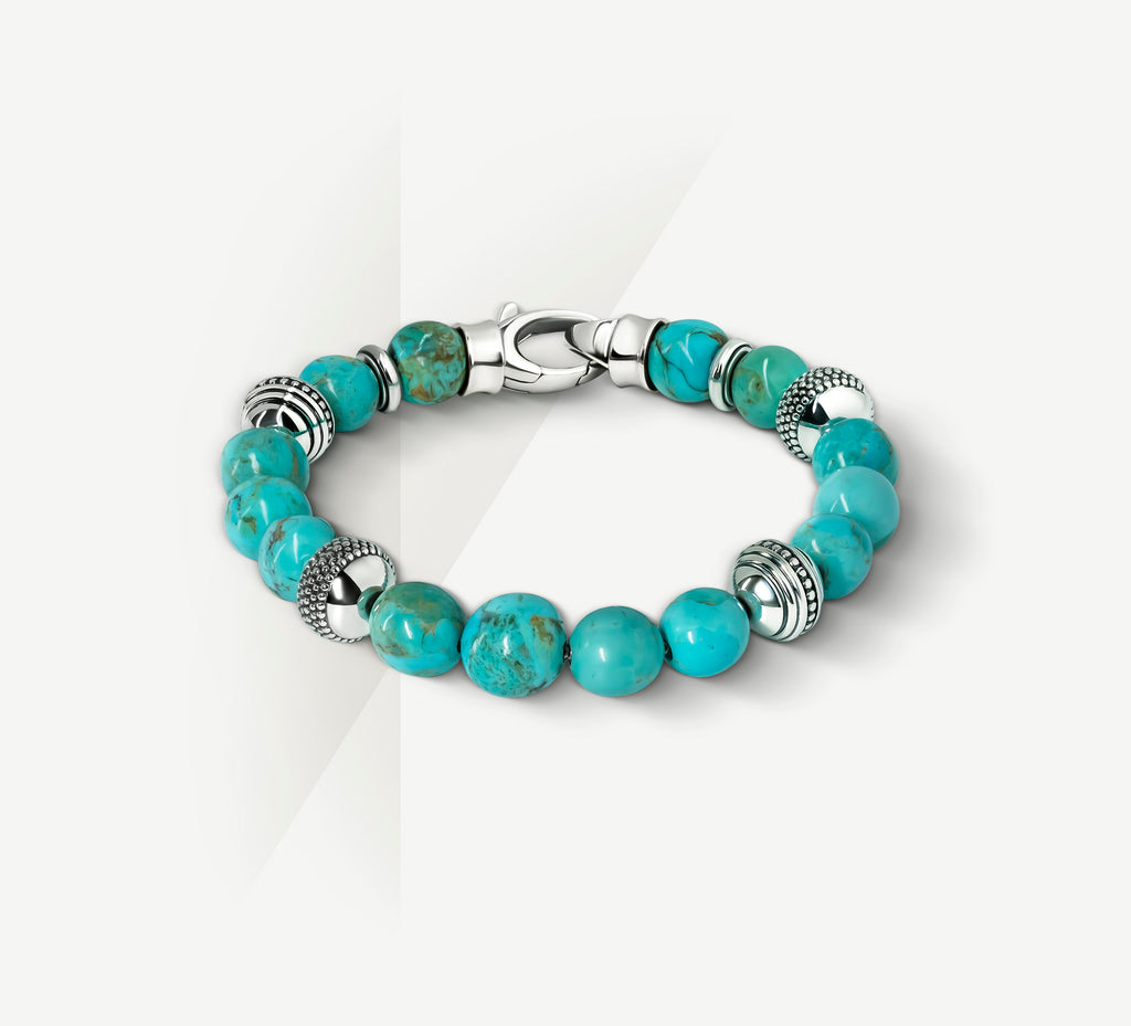 10mm Turquoise Bead Bracelet<br>w/Sterling Silver