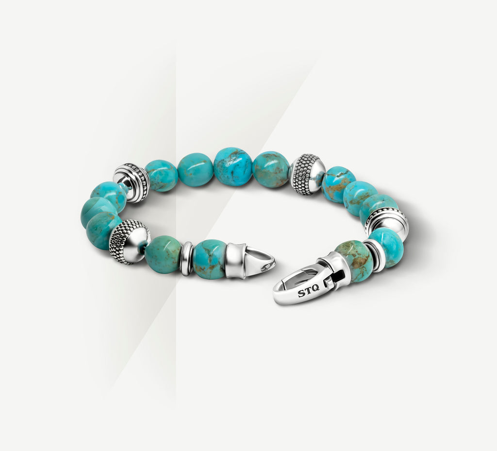 10mm Turquoise Bead Bracelet<br>w/Sterling Silver