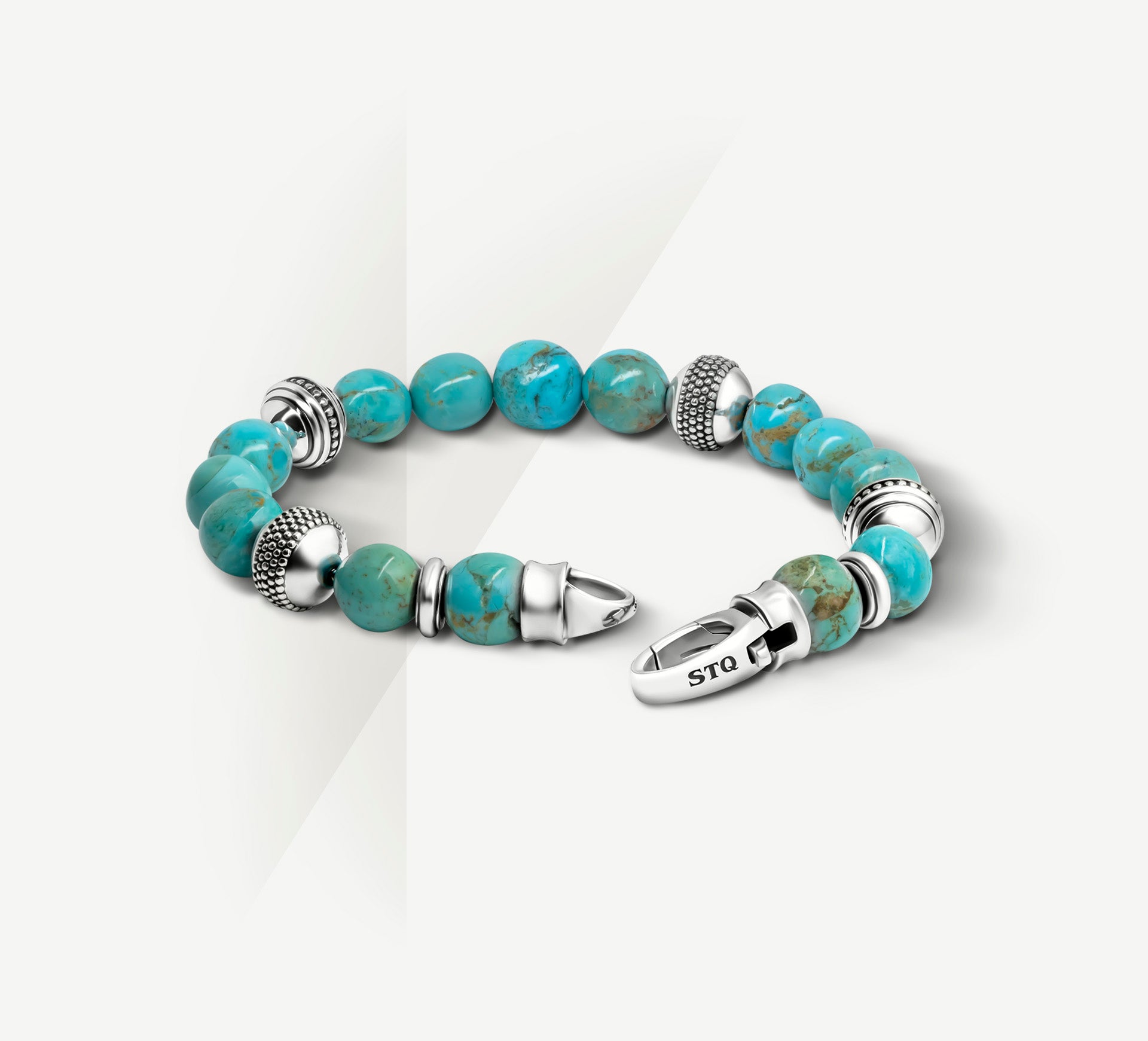 10mm Turquoise Bead Bracelet<br>w/Sterling Silver
