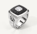 Tuxedo Signet Ring<br>in Sterling Silver w/ Pavé Diamonds