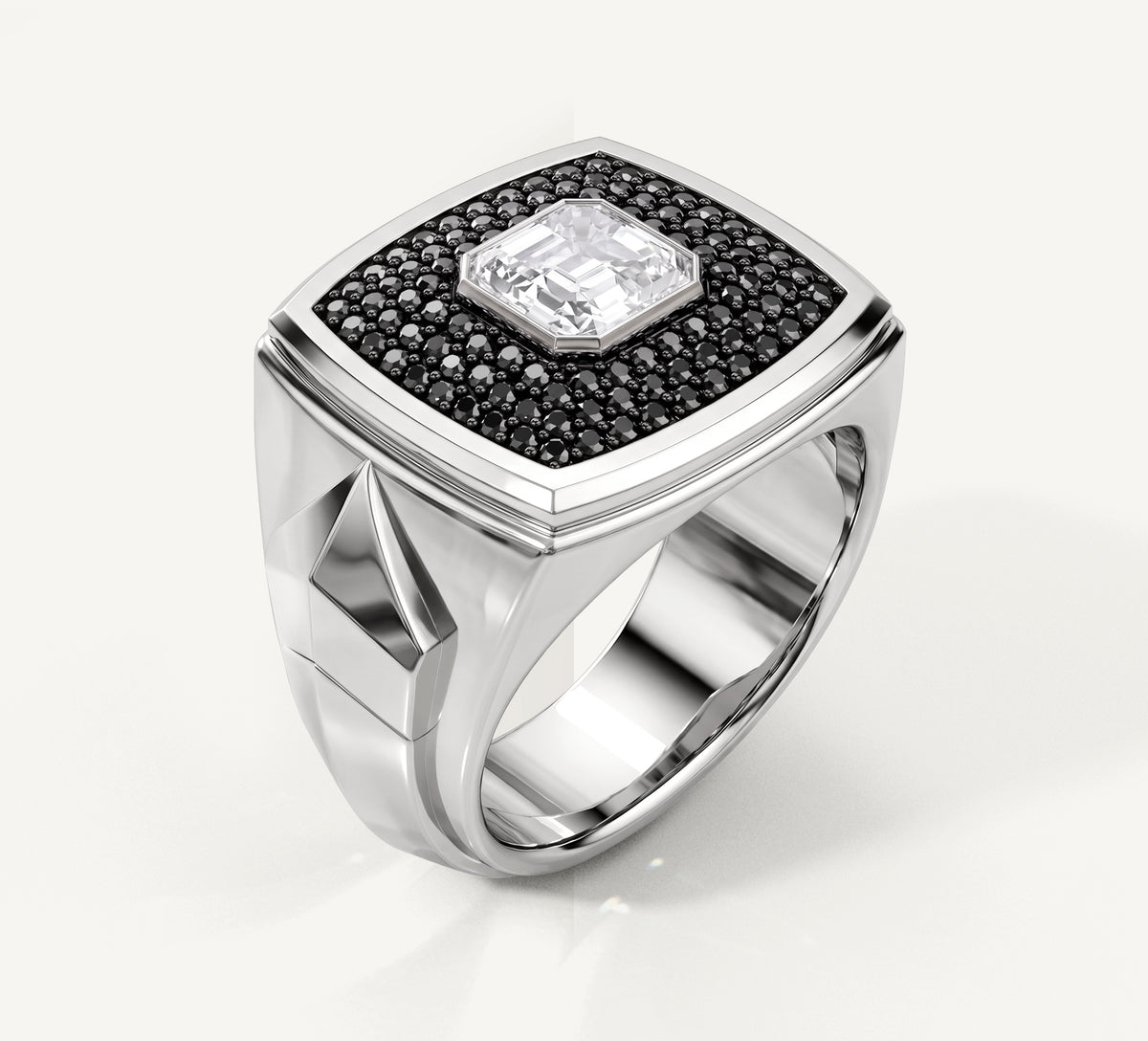 Tuxedo Signet Ring<br>in Sterling Silver w/ Pavé Diamonds