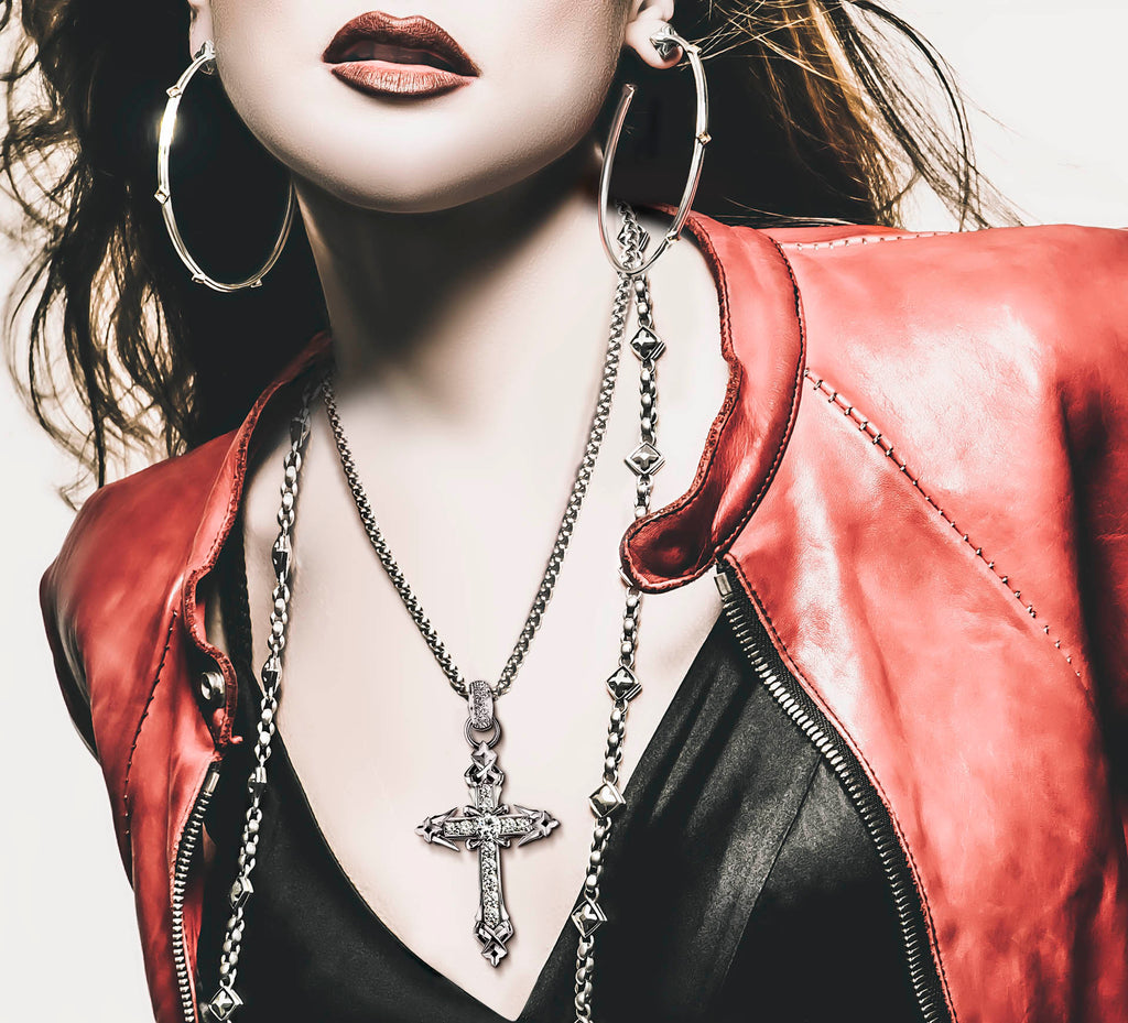 REGAL Cross w/Pavé Diamonds<br>in Sterling Silver / Talon Details