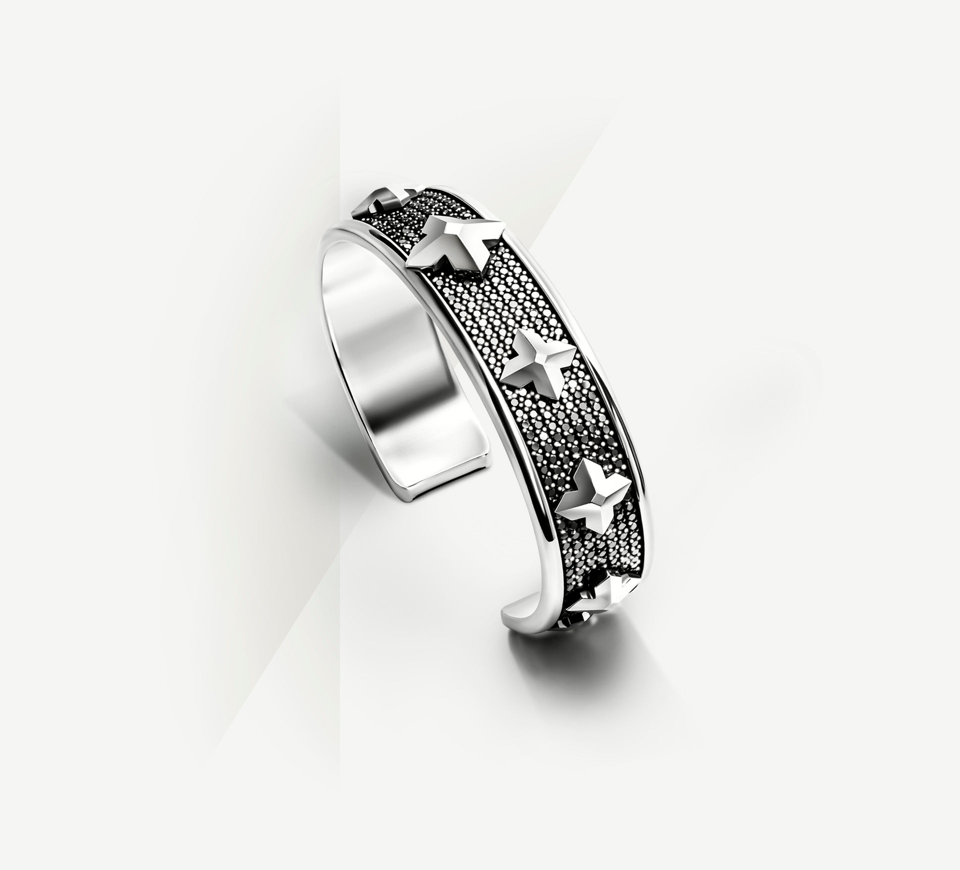 Phoenix Cuff / Sterling Silver<br>w/Black Pavé-Set Diamonds