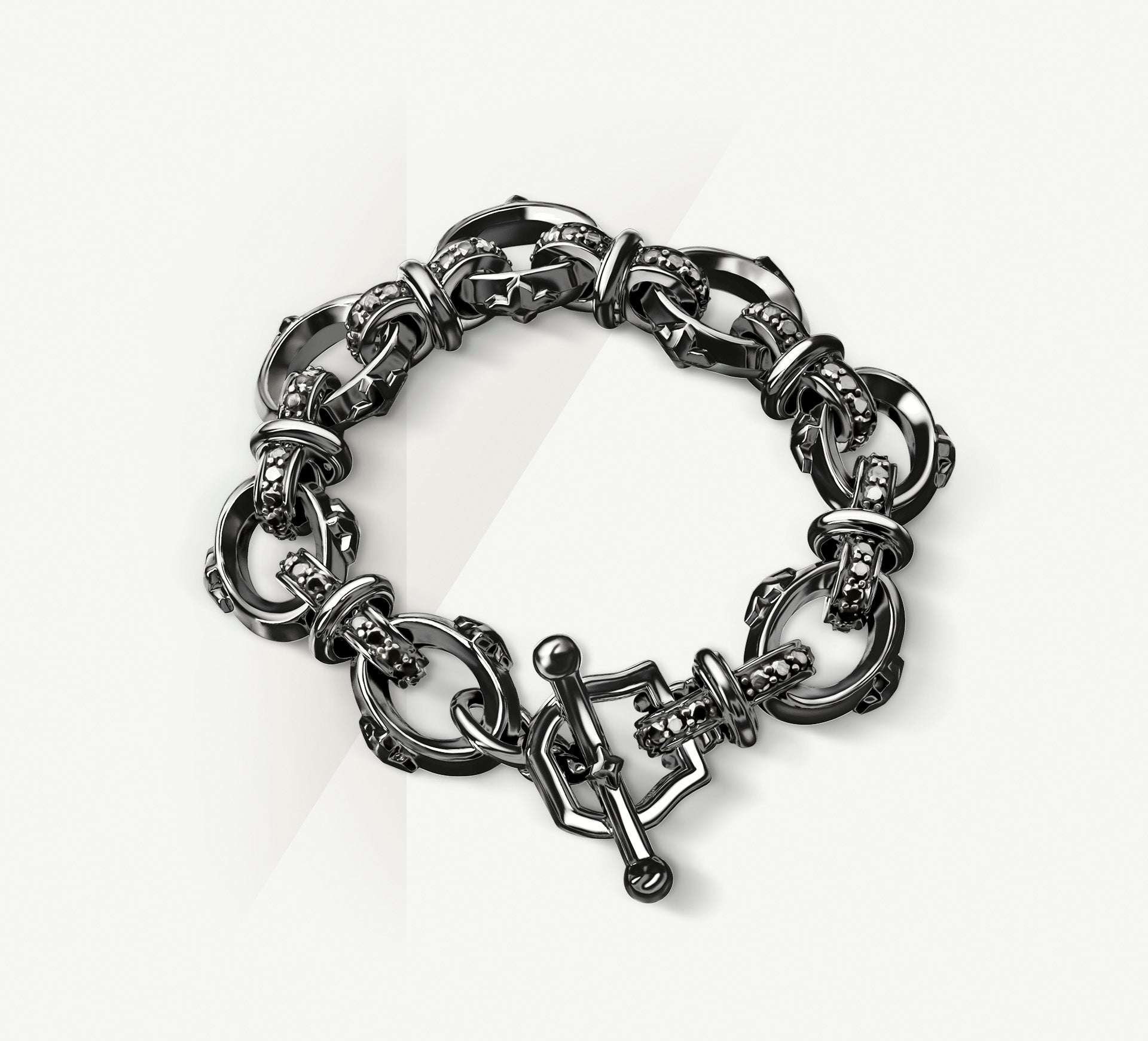 19mm Signature Link Bracelet<br>Black Rhodium w/Pavé Diamonds