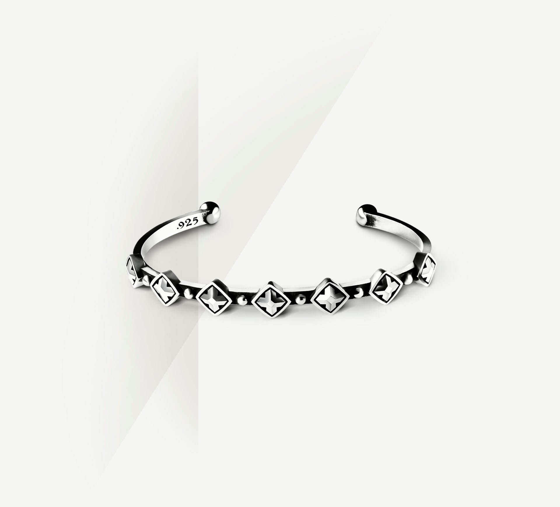 Box Crown & Bead Cuff<br>Sterling Silver
