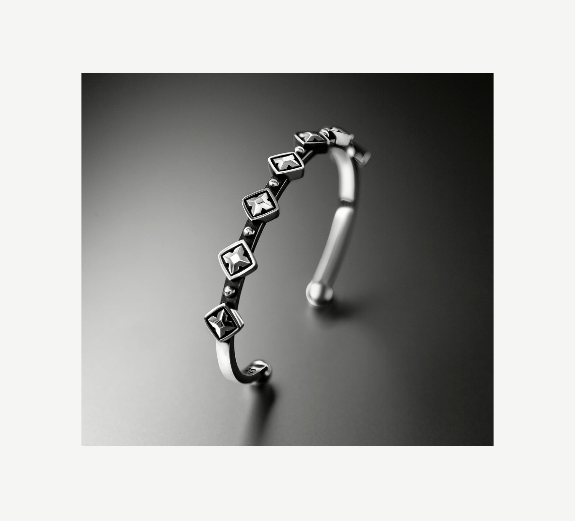 Box Crown & Bead Cuff<br>Sterling Silver