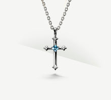 Load image into Gallery viewer, Petite Crown Cross w/London Blue Topaz
