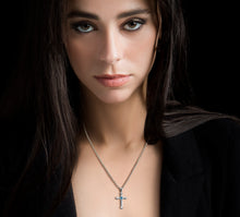 Load image into Gallery viewer, Petite Crown Cross w/London Blue Topaz
