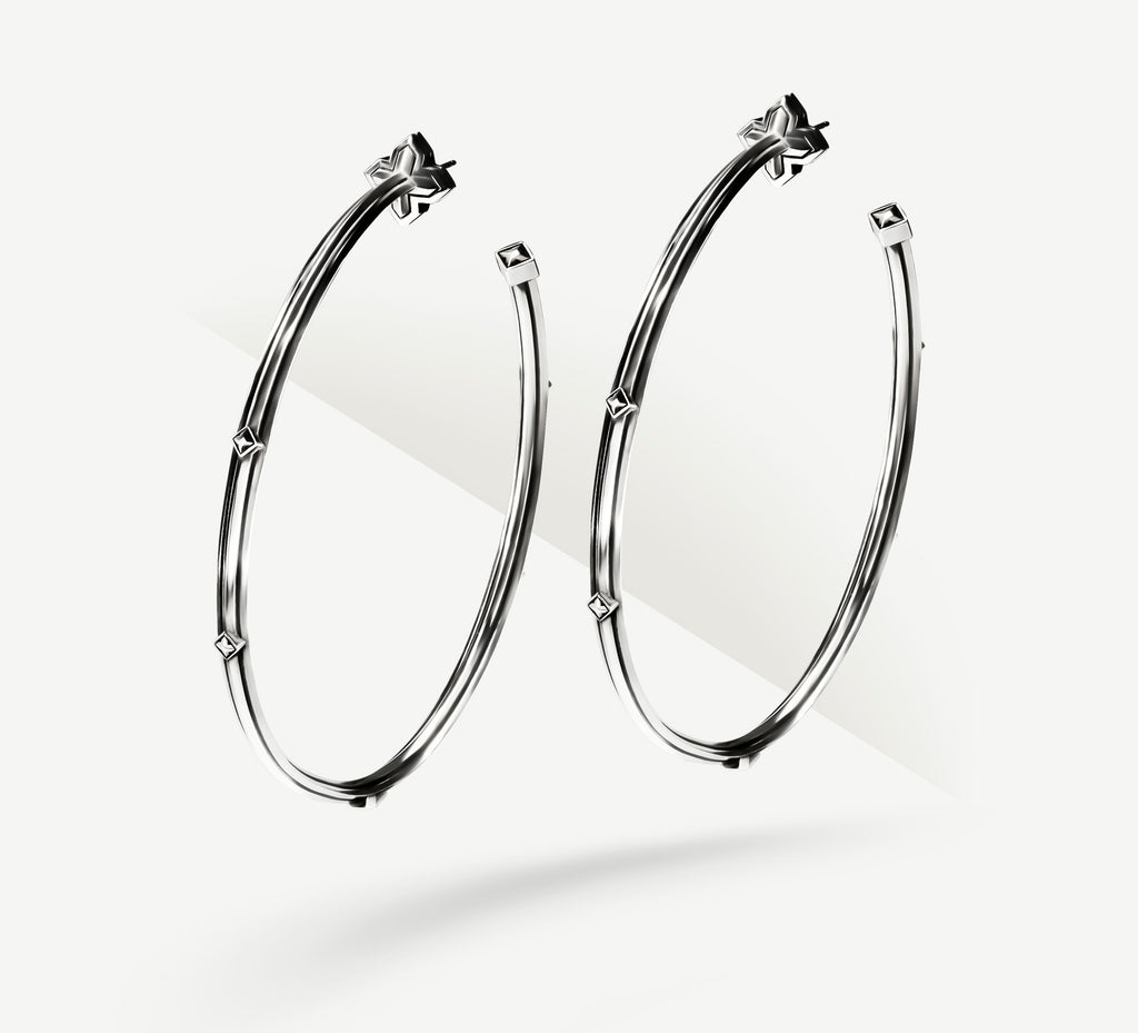 3” Knife-Edge Hoops<br>Crown Detail / Sterling Silver
