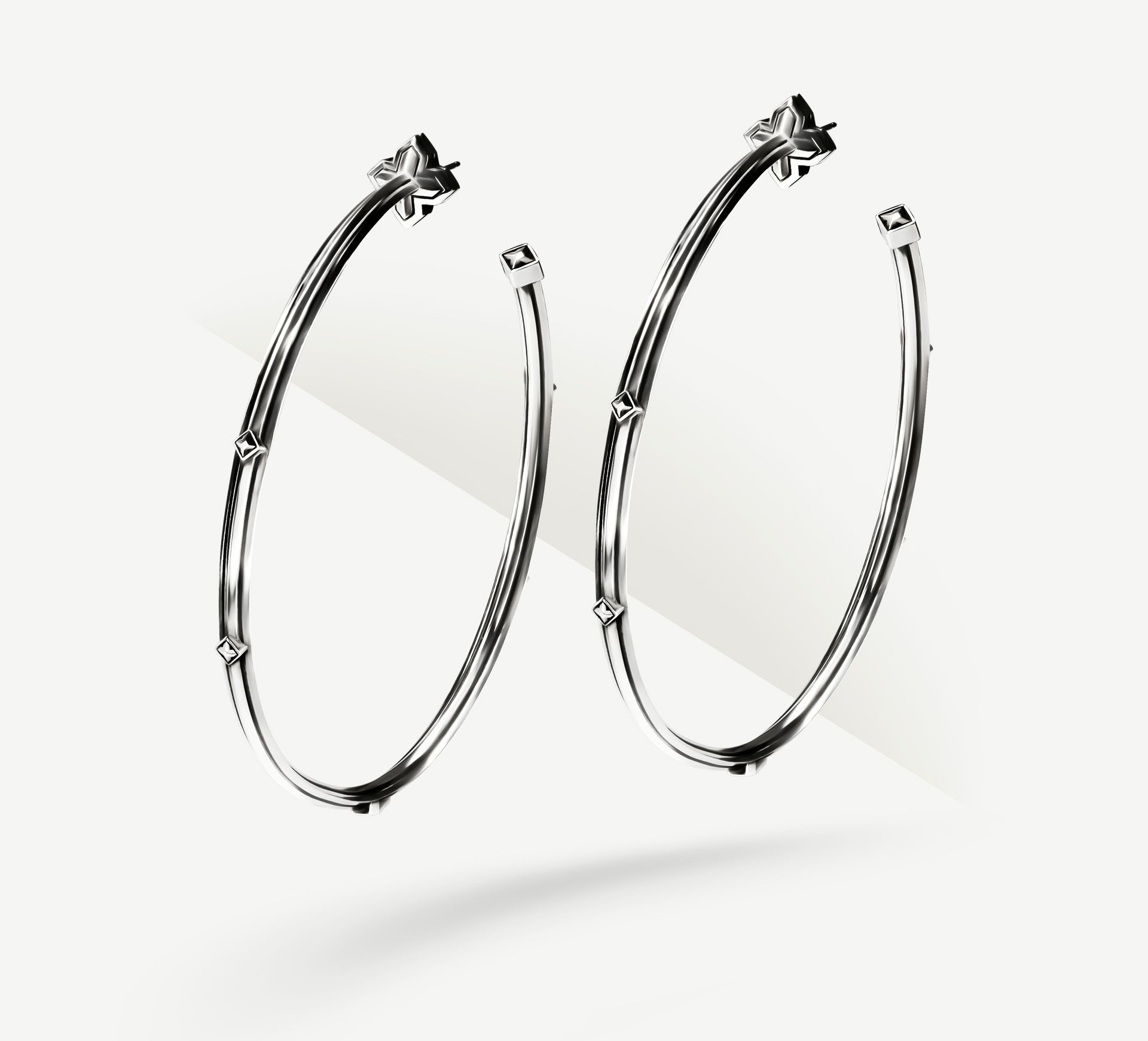 3” Knife-Edge Hoops<br>Crown Detail / Sterling Silver