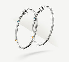 Load image into Gallery viewer, 3&quot; Knife Edge Hoops&lt;br&gt; w/Diamonds &amp; Topaz Stones
