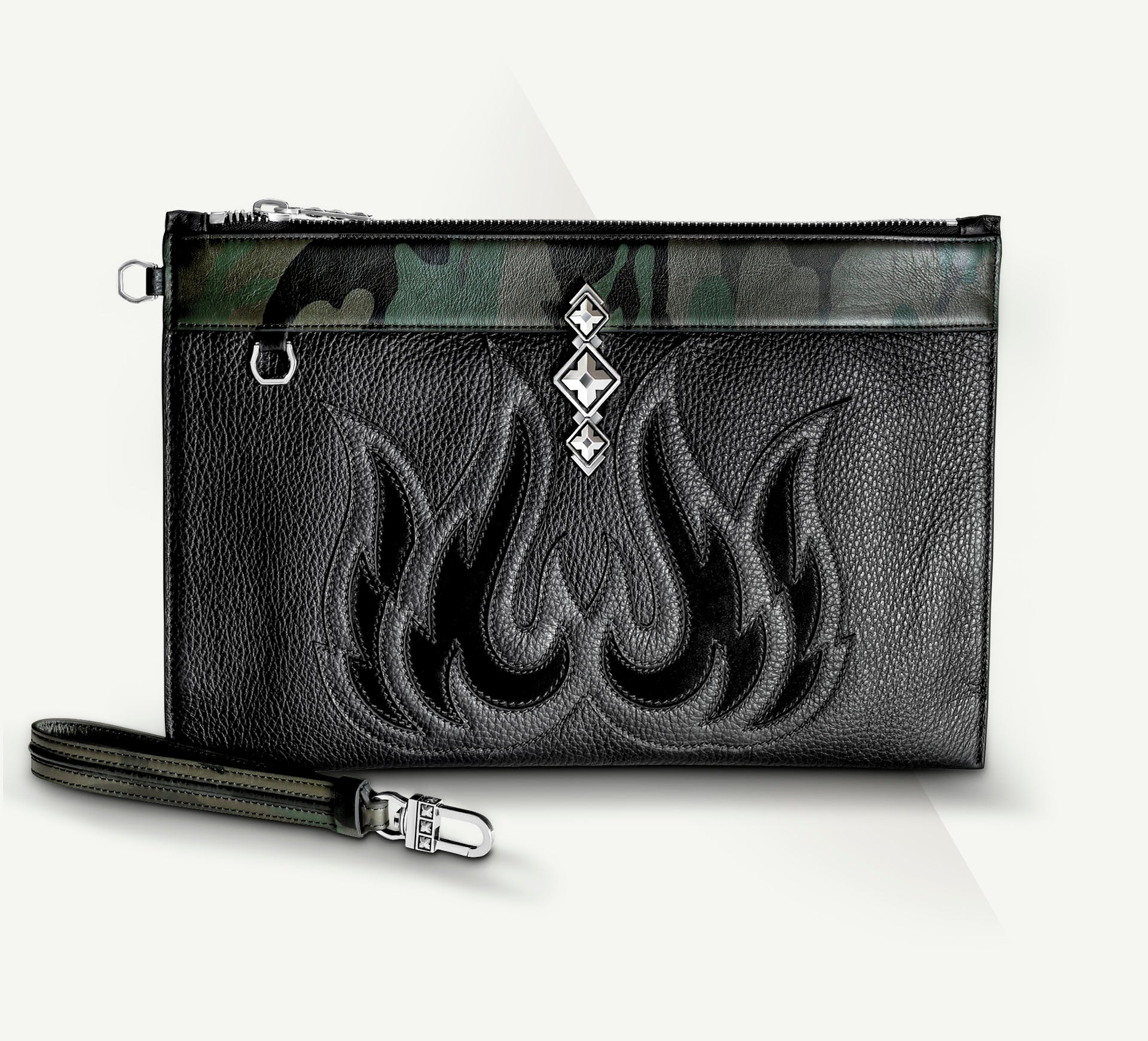 Fire & Ice Black & Camo Clutch<br>w/Tri-Crown Detail