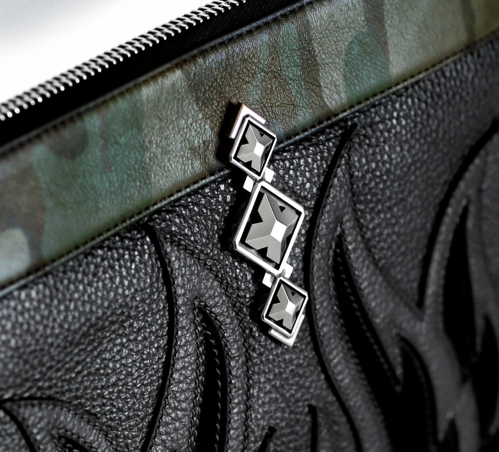 Fire & Ice Black & Camo Clutch<br>w/Tri-Crown Detail