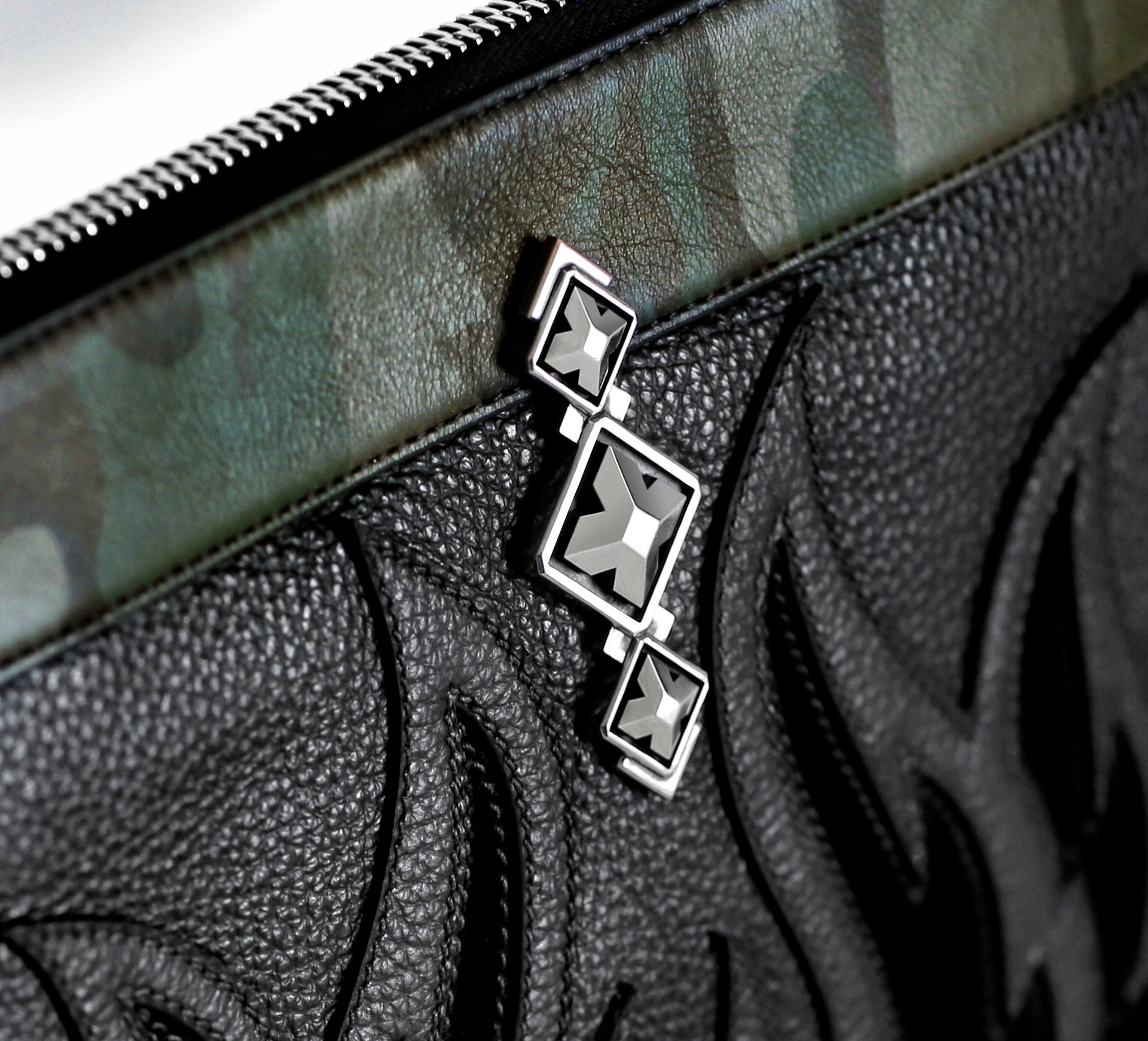 Fire & Ice Black & Camo Clutch<br>w/Tri-Crown Detail