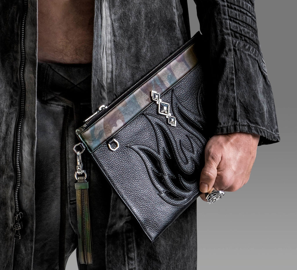 Fire & Ice Black & Camo Clutch<br>w/Tri-Crown Detail