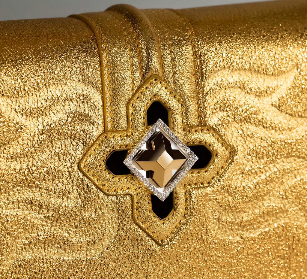 Small Metallic Gold Flame Purse<br>w/14k Gold & Diamond STQ Crown