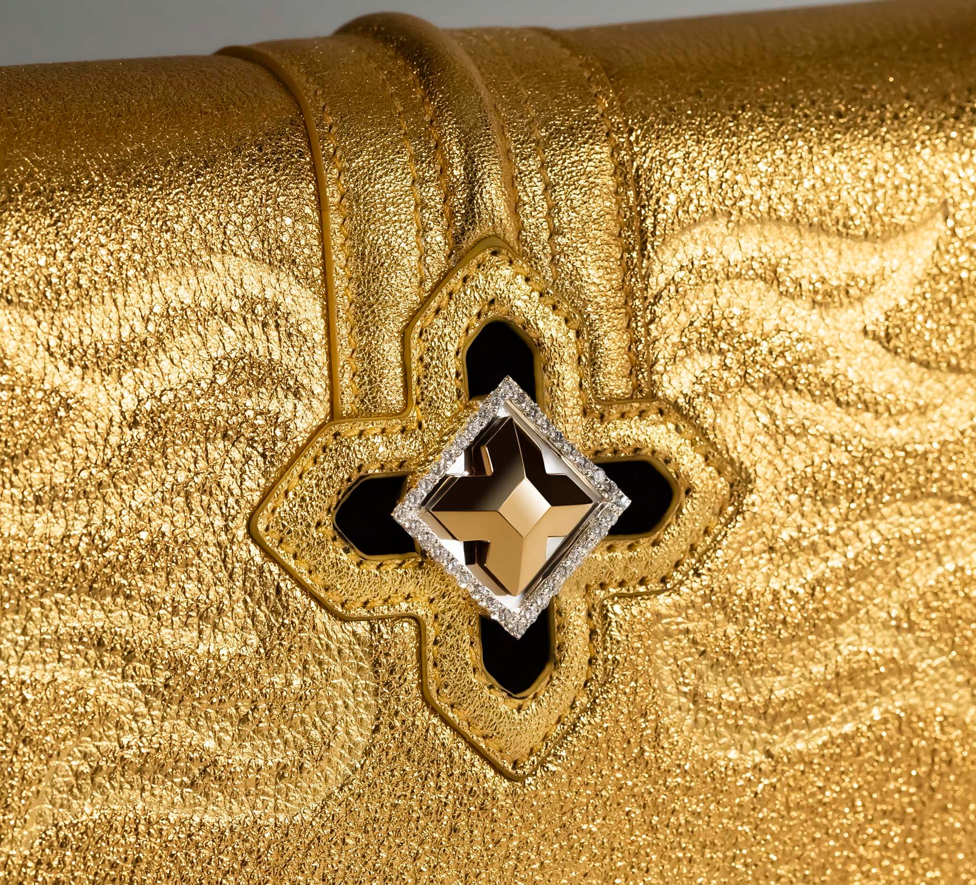 Small Metallic Gold Flame Purse<br>w/14k Gold & Diamond STQ Crown