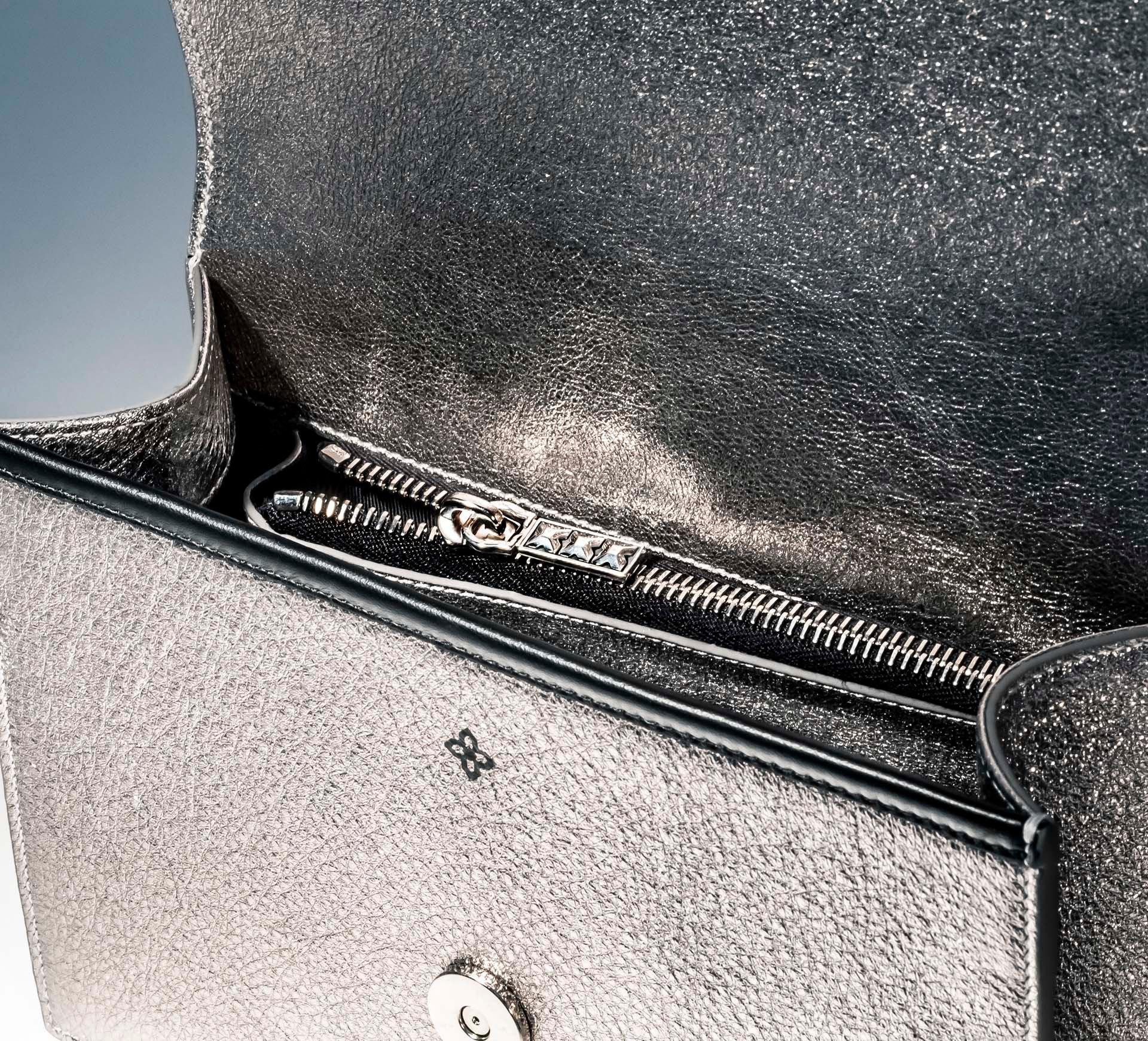 Small Metallic Platinum Flame Purse<br>w/Black Diamonds & STQ Crown