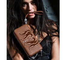 Load image into Gallery viewer, SAINTQ Flame Patch&lt;br&gt;Caramel Leather &amp; Suede Wallet
