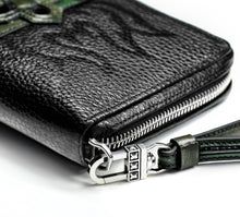 Load image into Gallery viewer, Flame Stamped Black Wallet&lt;br&gt;w/Camo Leather Accent
