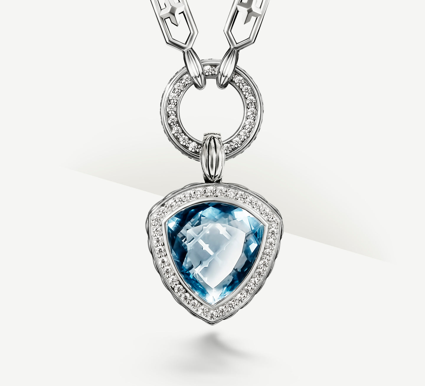 Shield Pendant w/London Blue Topaz & Diamonds