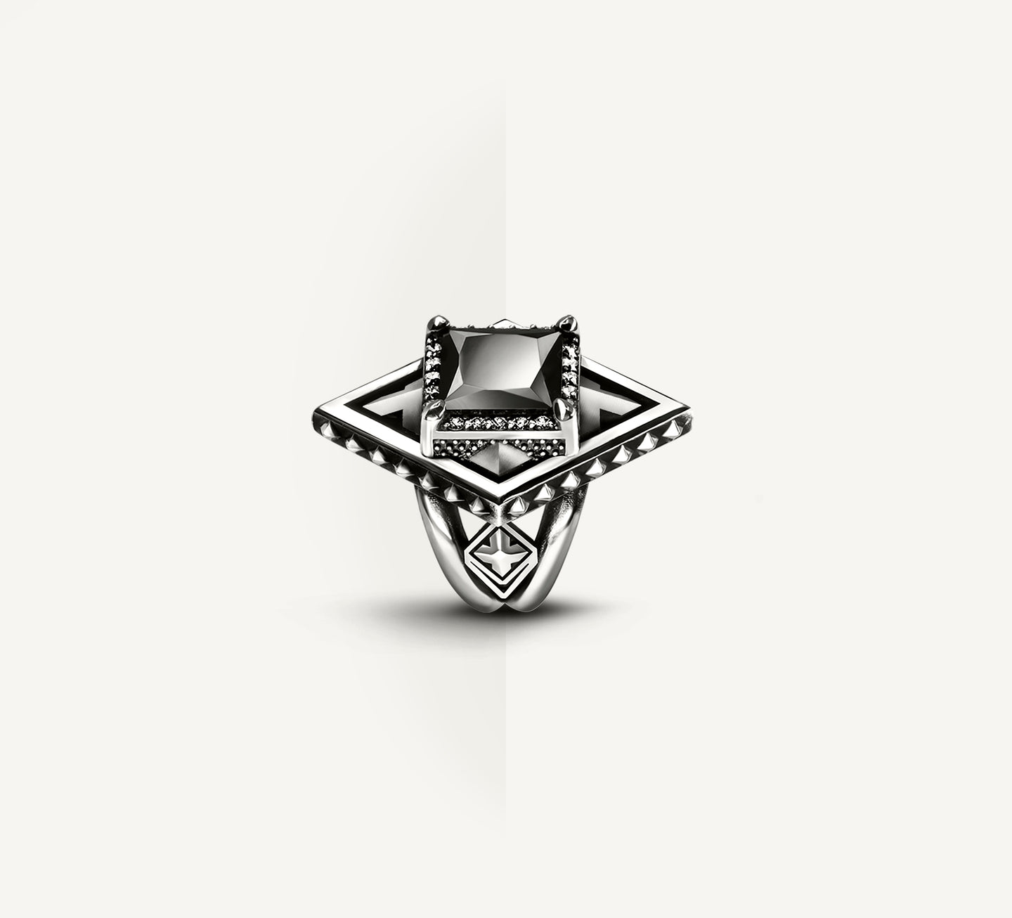 Studded Ring w/Black Onyx<br>& Diamonds